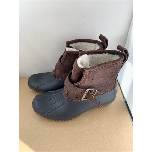 Sperry Top Sider Rip Water Duck Boots Faux Fur Womens 5 M Waterproof Blue Rubber - Picture 2 of 4